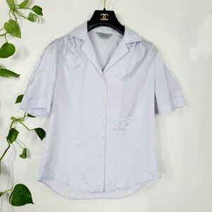 COBBLE LANE Womens Camp Shirt Womens‎ MEDIUM 8 Blue Geometric Dobby 80s USA Made